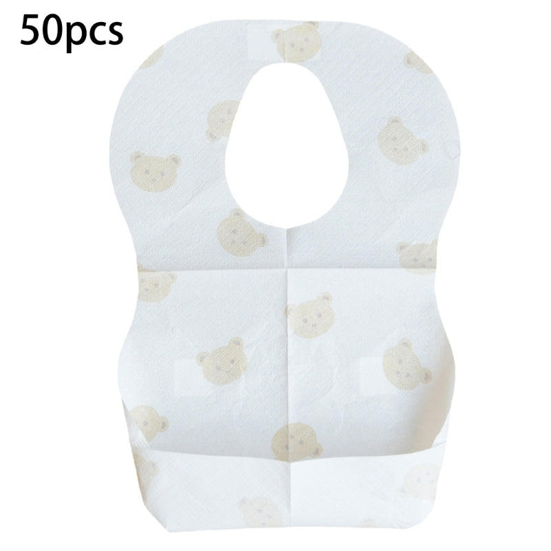 Paquet de 50 bavoirs jetables pour bébés âgés de 6 mois à 2 ans, bavoir d'alimentation ours de dessin animé pour garçon et fille, serviette de bave Non tissée
