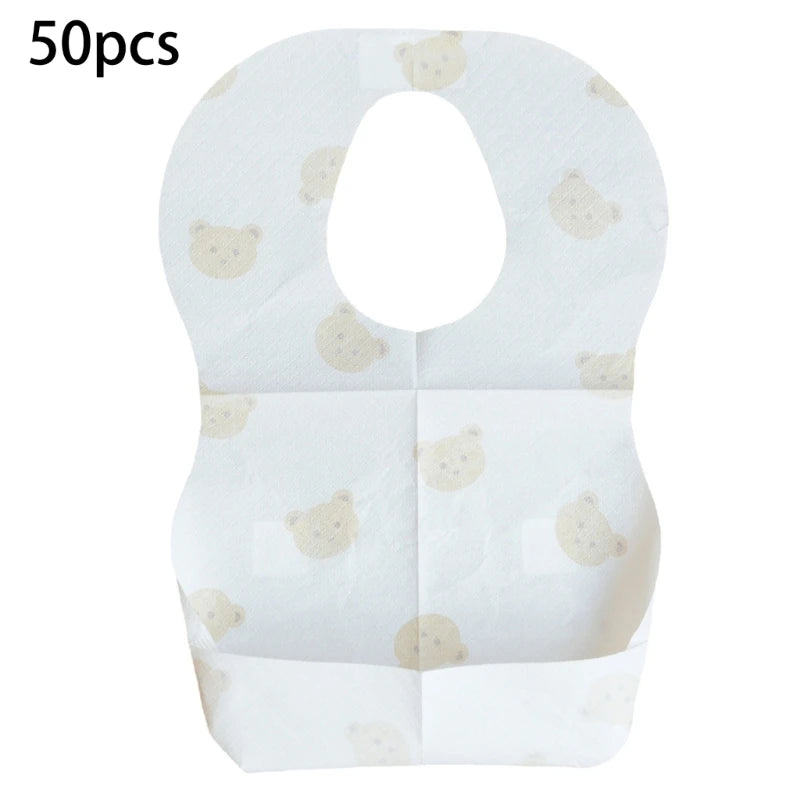 Paquet de 50 bavoirs jetables pour bébés âgés de 6 mois à 2 ans, bavoir d'alimentation ours de dessin animé pour garçon et fille, serviette de bave Non tissée