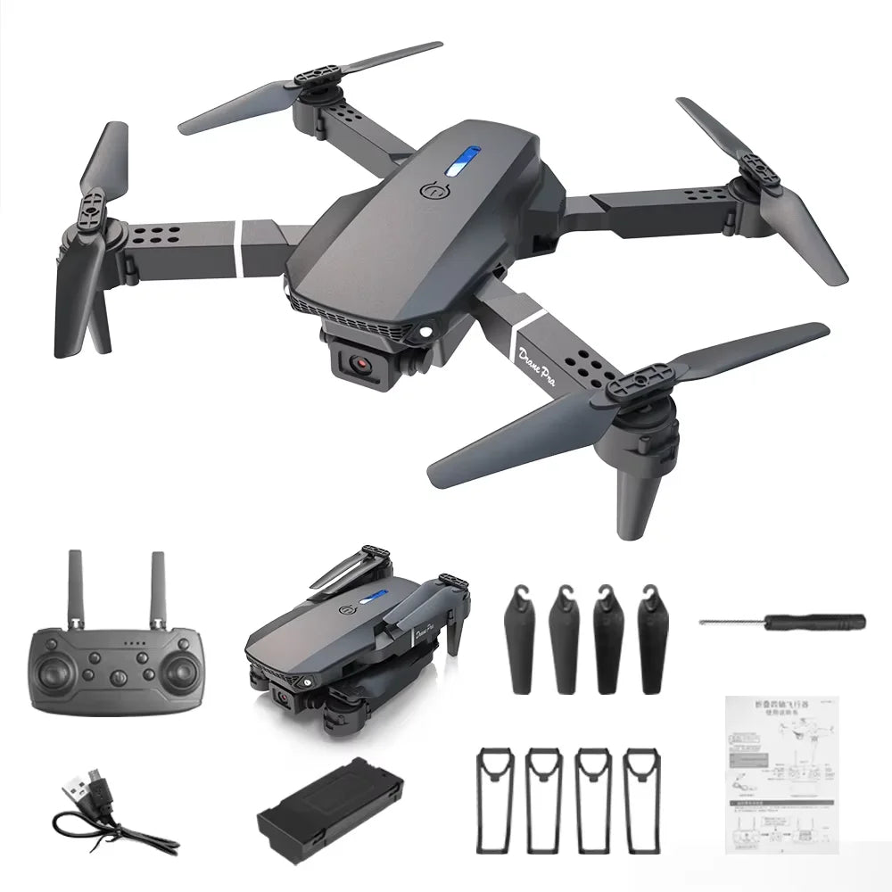 E88 4K Professional Drone, Wide-Angle HD Camera, WiFi FPV, Altitude Hold, Foldable RC Quadrotor Helicopter, Children's Toys (Camera Not Included)