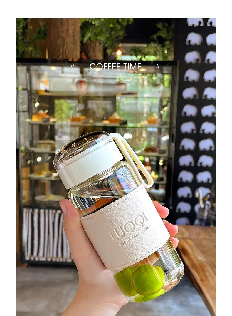 Bouteille en verre Portable de 340ML et 480ML, mignonne, résistante à la chaleur, pour boire de l'eau froide, du jus de thé, avec couvercle à vis, filet filtrant facile à transporter
