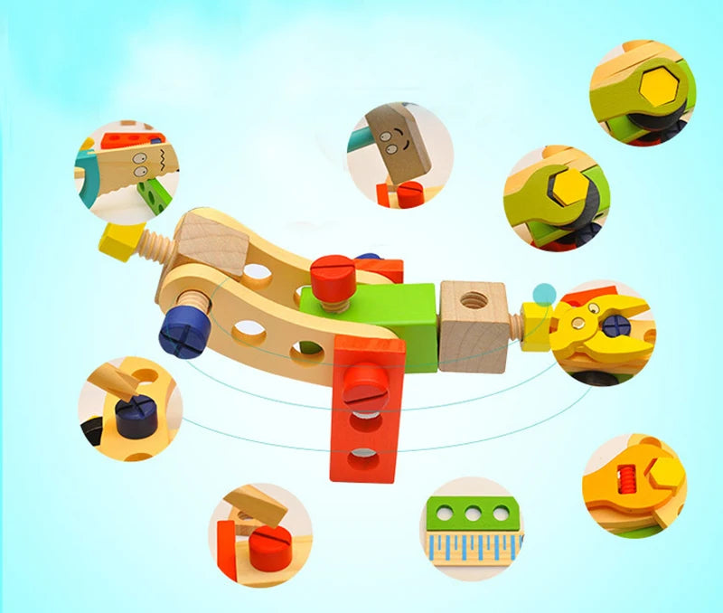 Jouets éducatifs Montessori pour enfants, boîte à outils en plastique et bois, ensemble de jeu de Simulation, assemblage de vis d'écrou, outil de charpentier de Simulation