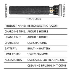 Rasoir de coupe de cheveux pour hommes tondeuse Rechargeable rasoir adulte électrique Vintage tondeuserazor maison USB charge salon de coiffure Dragon noir