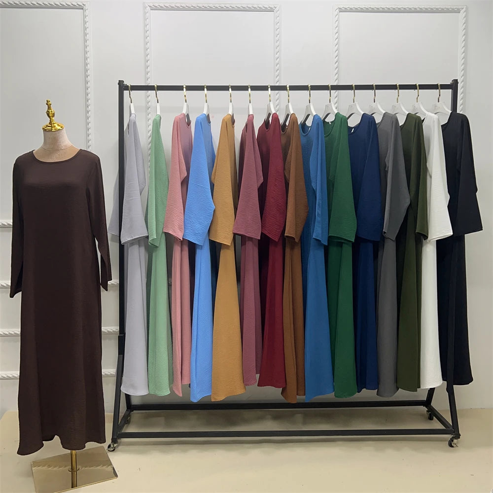 Black, white, pink, solid Dubai modest underdress, Abaya Islamic caftan Muslim dress with pockets, dresses for women, Muslim women's dress