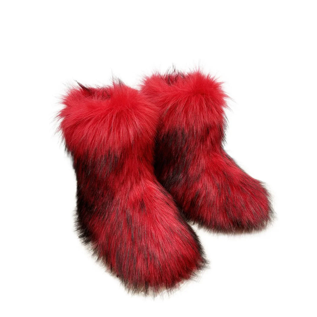 Nouveau Hiver fourrure une pièce fourrure de raton laveur femme bottes de neige chaussures de fourrure en plein air mi jambe bottes