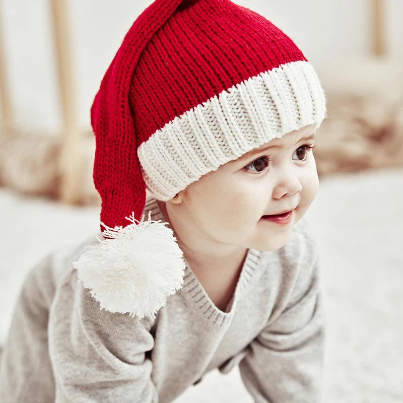 Chapeau de noël tricoté pour bébé, mignon, pompon, bonnet doux pour adulte et enfant, chapeau de père noël, cadeau du nouvel an pour enfant, décoration de noël 2023