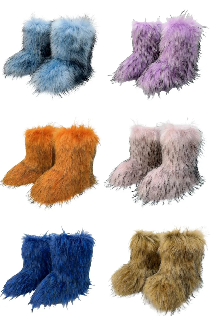 Bottes de neige mi-mollet en fourrure pour femmes et filles, chaussures en peluche chaudes, plate-forme extérieure, document solide, mignon, hiver, Y2K, 2023