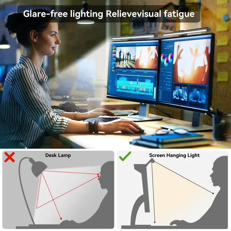 Barre lumineuse d'écran de moniteur de lampe de bureau à LED, escales informatiques RVB, lumières double face pour le travail, l'étude, la lecture, le jeu, l'éclairage de gradation