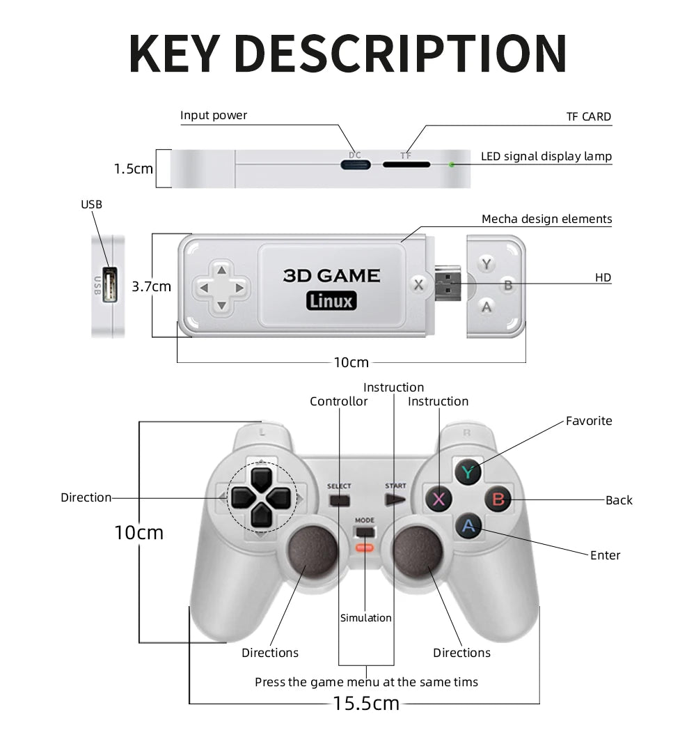 BOYHOM Y6 Console de jeu rétro 4K 60fps sortie HDMI faible latence GD10 TV bâton de jeu double poignée Console de jeu domestique Portable pour GBA