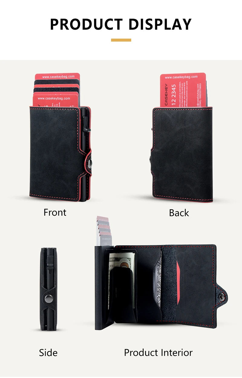 CASEKEY hommes portefeuilles véritable cuir de vache Pop Up affaires porte-carte de crédit RFID blocage mince intelligent portefeuille en Fiber de carbone avec poche