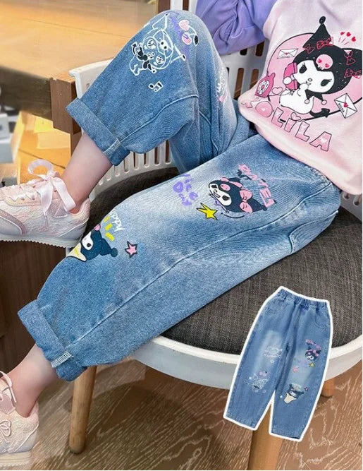 New Fashion Girls Jean Spring Summer and Autumn Soft Casual Boutique Cotton Kawaii Girls Elegant Jean Children's Pants 3-12Y