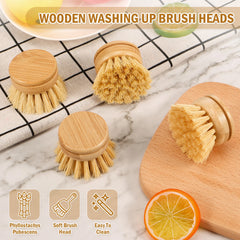 Brosse à vaisselle de cuisine en bambou naturel, outil de nettoyage de cuisine, tête de brosse respectueuse de l'environnement pour laver les casseroles et les cuisinières