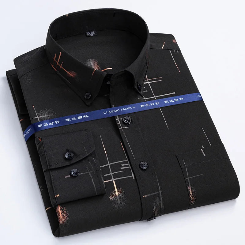 Men's dress shirts spring autumn last special offer Non-iron Anti-wrinkle business casual printed slim fit Plaid men's shirt