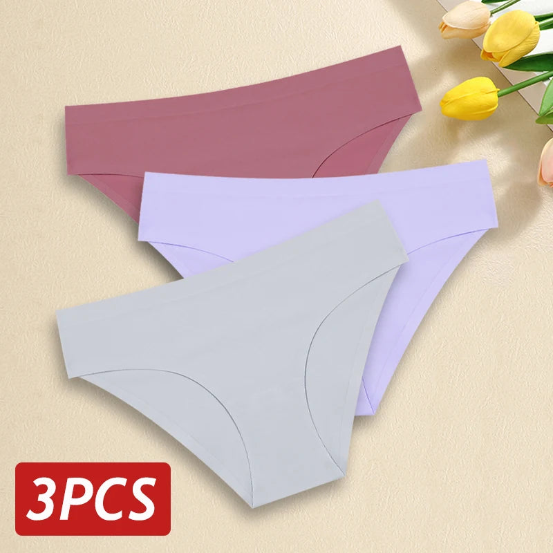 3 pièces/ensemble femmes culottes Sexy sans couture sans Trace sous-vêtements taille basse slips 9 couleurs unies respirant intimes Lingerie Ultra mince
