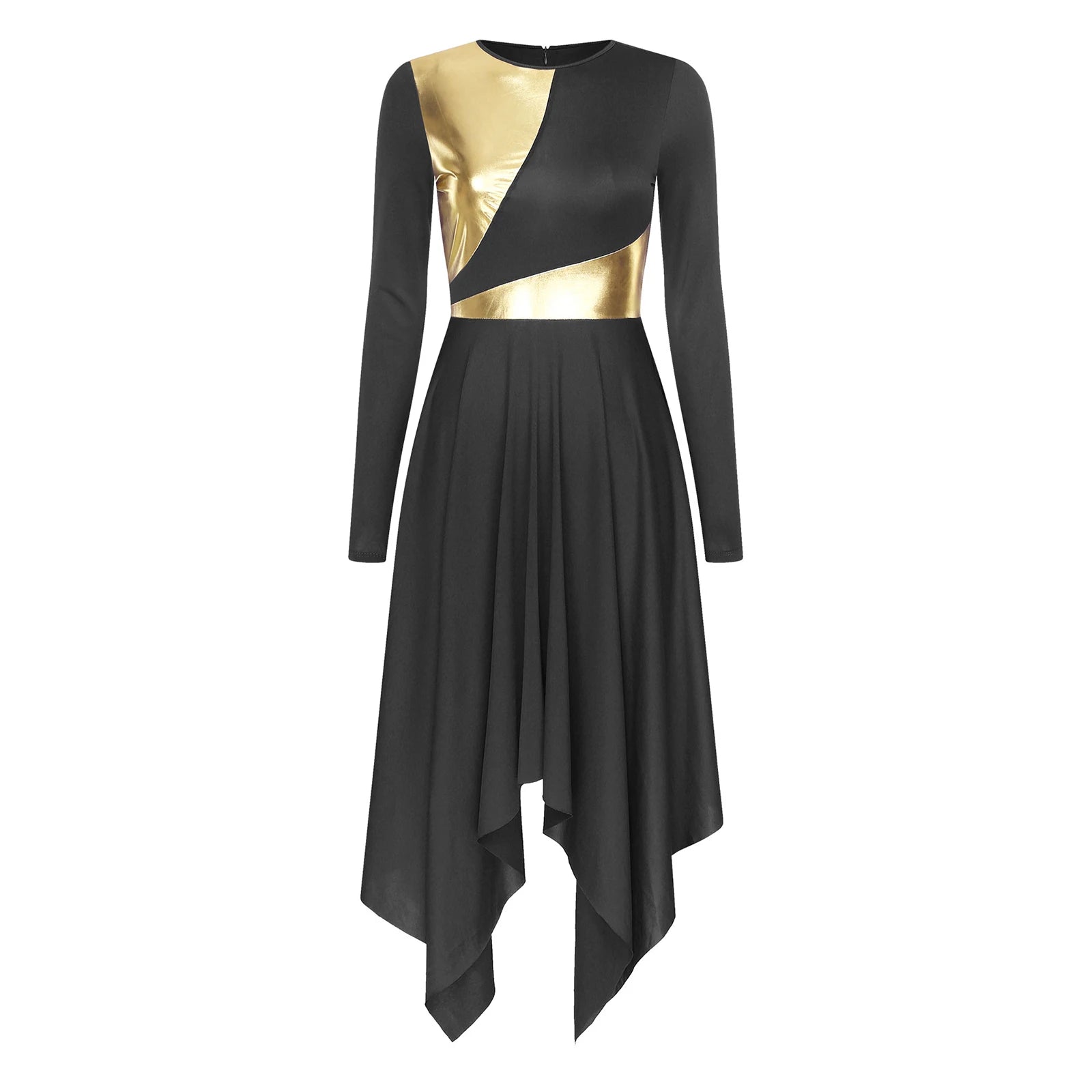 Robe de danse lyrique à manches longues pour femmes, robe à ourlet irrégulier, costume de spectacle liturgique, vêtements de danse modernes, culte de la chorale d'église