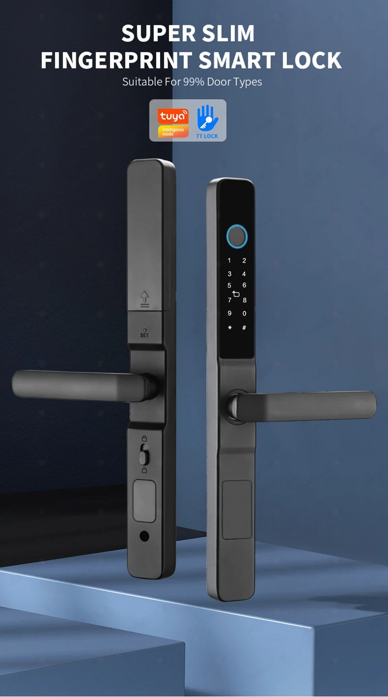 Serrure intelligente pour porte coulissante étanche, application TTLock Alexa, Code numérique par empreinte digitale, carte RFID, Anti-serrure électronique en verre d'aluminium