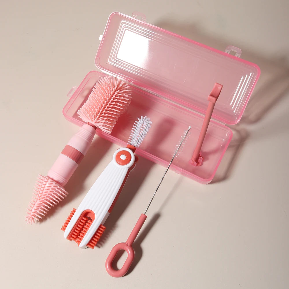 Ensemble de nettoyage de biberons 4 en un, brosse à sucette portable en Silicone, brosse en paille, rinçage de biberon rotatif à 360 degrés