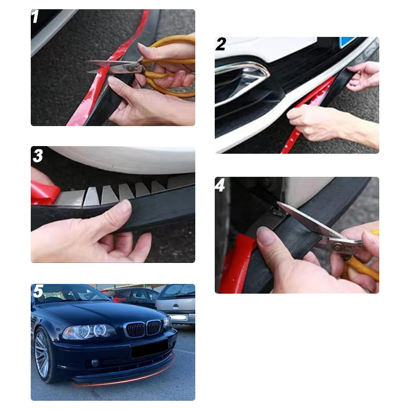 Universal rubber car front bumper lip, 2.5m/98.43 inches, black bumper lip strip, car side skirt, direct stitching