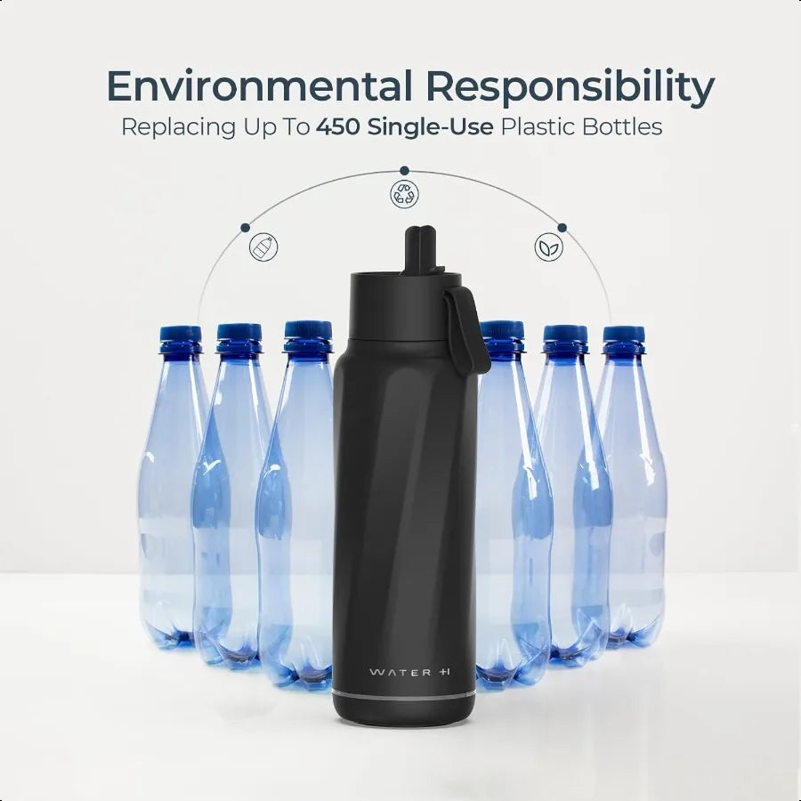 Bouteille d'eau intelligente Vita avec rappel pour boire de l'eau, bouteilles d'eau isolées sous vide sans BPA avec paille filtrante, prise Bluetooth