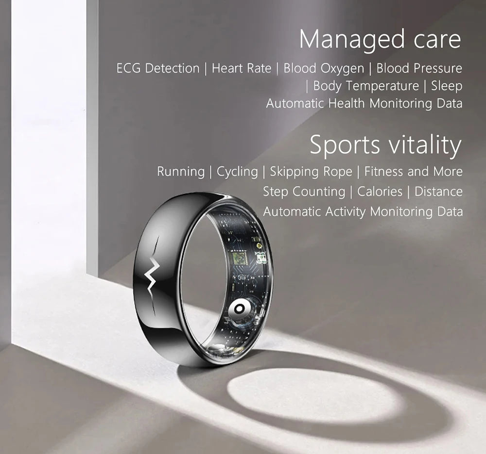Haut de gamme ECG sang oxygène santé anneau intelligent fréquence cardiaque pression artérielle moniteur de sommeil anneaux 5ATM étanche plusieurs Modes de Sport
