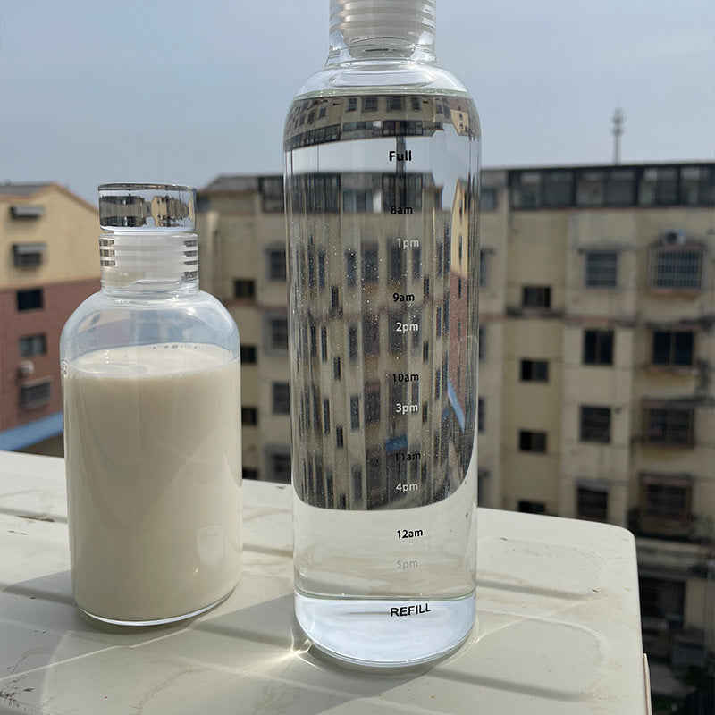 Bouteille d'Eau en Verre de Grande Capacité avec Couvercle Marqueur de Temps, pour Eau, Lait Transparent, Jus, Tasse Simple, Cadeau d'Anniversaire