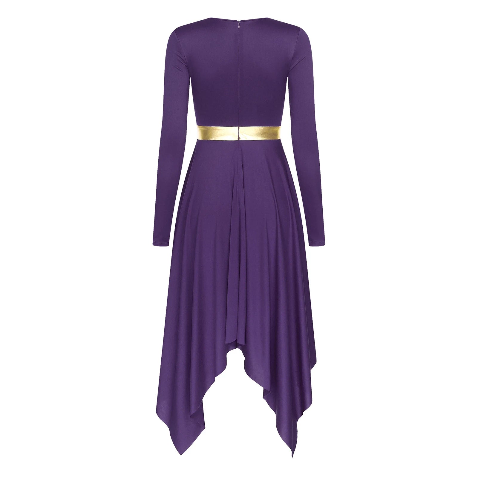 Robe de danse lyrique à manches longues pour femmes, robe à ourlet irrégulier, costume de spectacle liturgique, vêtements de danse modernes, culte de la chorale d'église