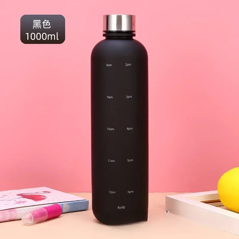 Nouveau 1L bouteille d'eau avec timbre de temps sans BPA réutilisable Fitness Sports voyage en plein air étanche tasse d'eau bouilloire givrée