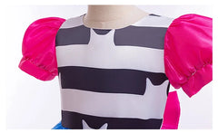Robe de princesse pour filles de 4 à 10 ans, à la mode, avec nœud rayé, manches à bulles, costume de jeu de rôle pour poupée Gabby d'halloween