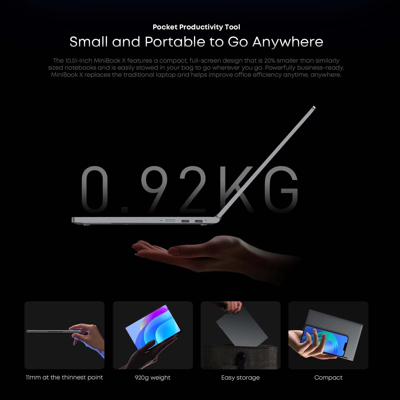 CHUWI MiniBook X ordinateur portable tablette 2 en 1 Intel N150/N100 10.51 "FHD IPS écran 16GB/12GB RAM LPDDR5 512G SSD Windows 11 ordinateur portable