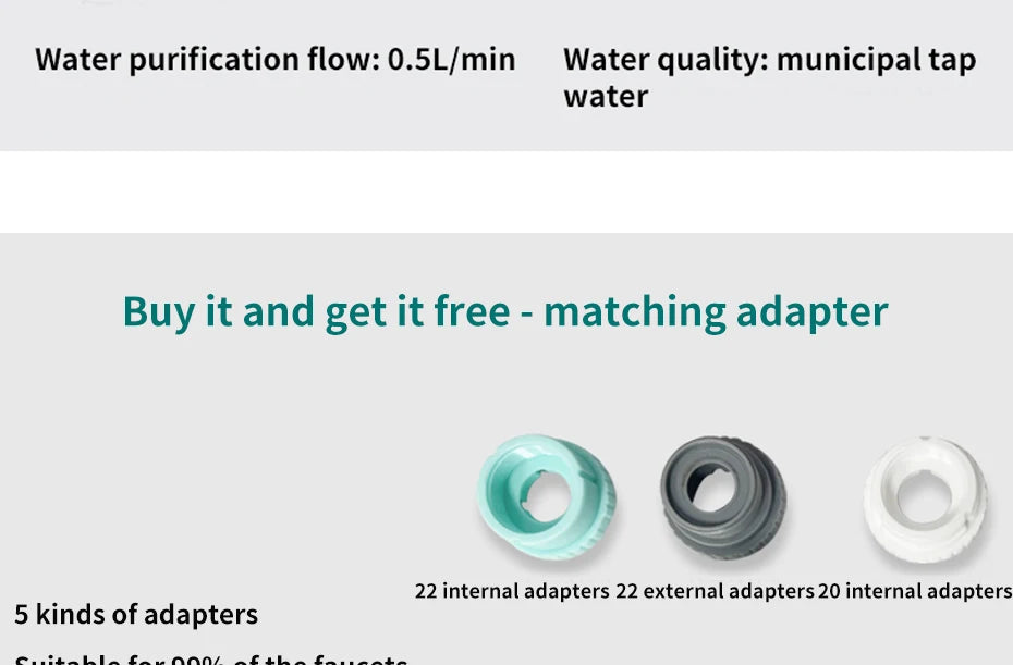 Purificateur d'eau du robinet, filtrage physique pour la maison, Kictchen, 2 éléments filtrants, filtre amovible et lavable, aérateur