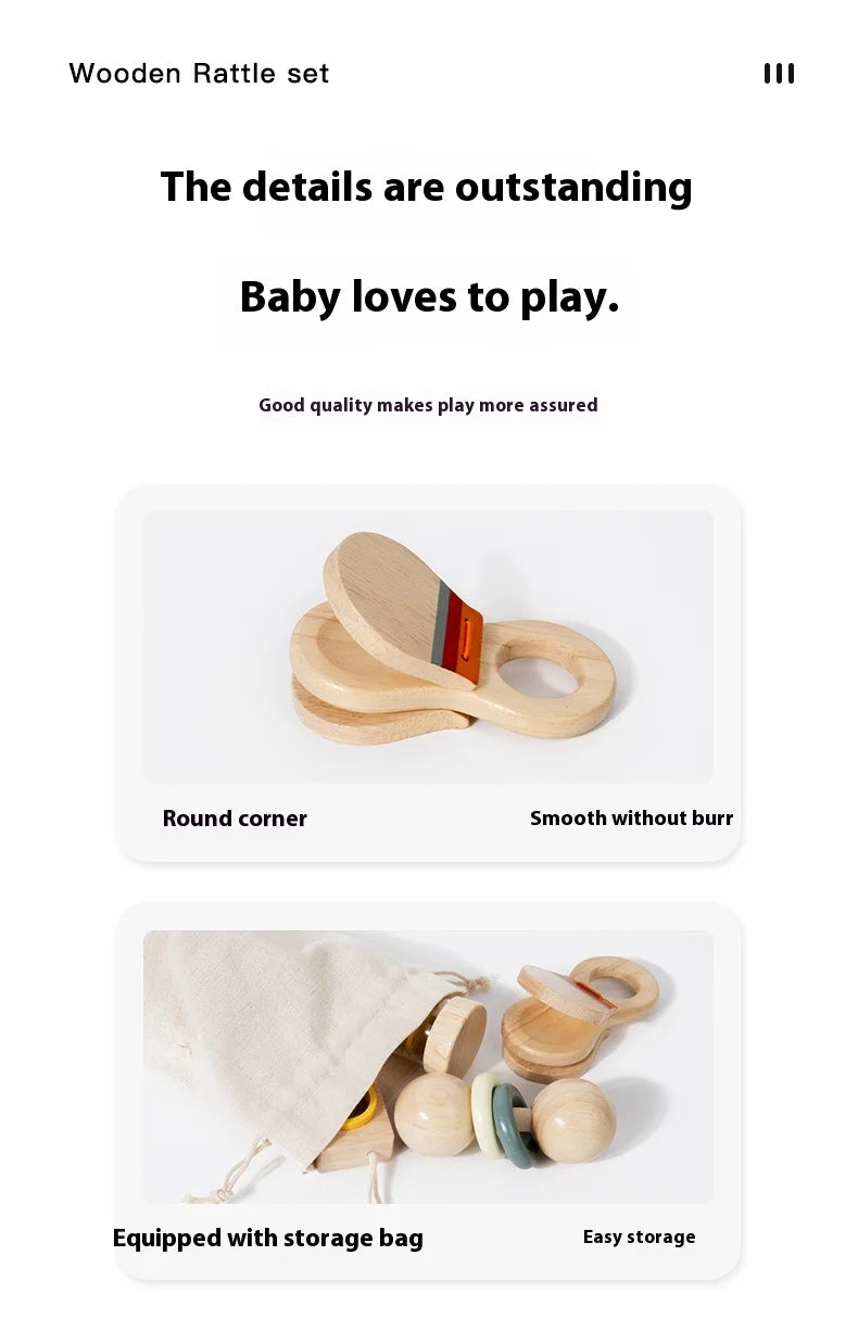 Ensemble de jouets en bois pour nourrissons et tout-petits, jouets d'écoute et de préhension, hochets, barils de pluie, hochets, cadeaux de vacances pour bébé, 7 pièces