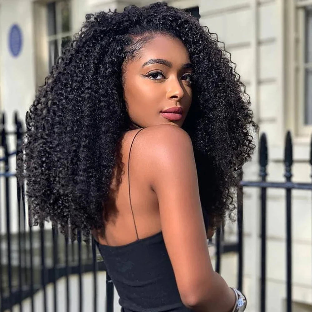 Crépus bouclés rabat sur perruque de cheveux humains demi perruques 250 densité 3 en 1 sans couture débutant amical sans colle porter et aller perruque bouclée