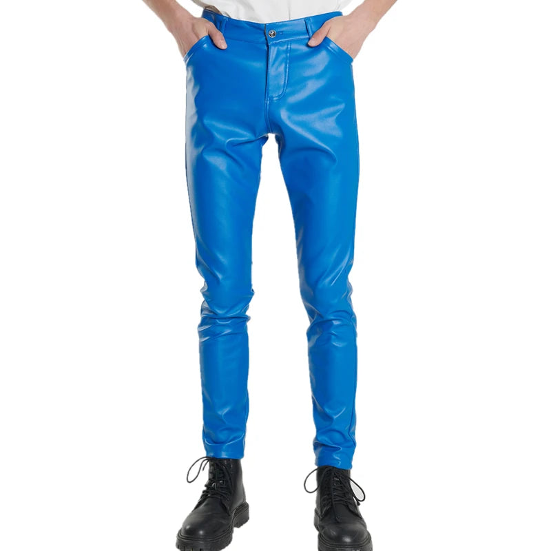 Pantalon en cuir PU pour hommes, Slim, à la mode, rouge, bleu, noir, gris, blanc, nouvelle collection 2024