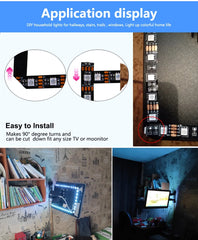 5V RGB USB LED Strip Light, Waterproof, Black PCB 5050, 0.5m, 1m, 2m, 3m, 4m, 5m, LED Strip Light, PC, TV Backlight, Remote Control