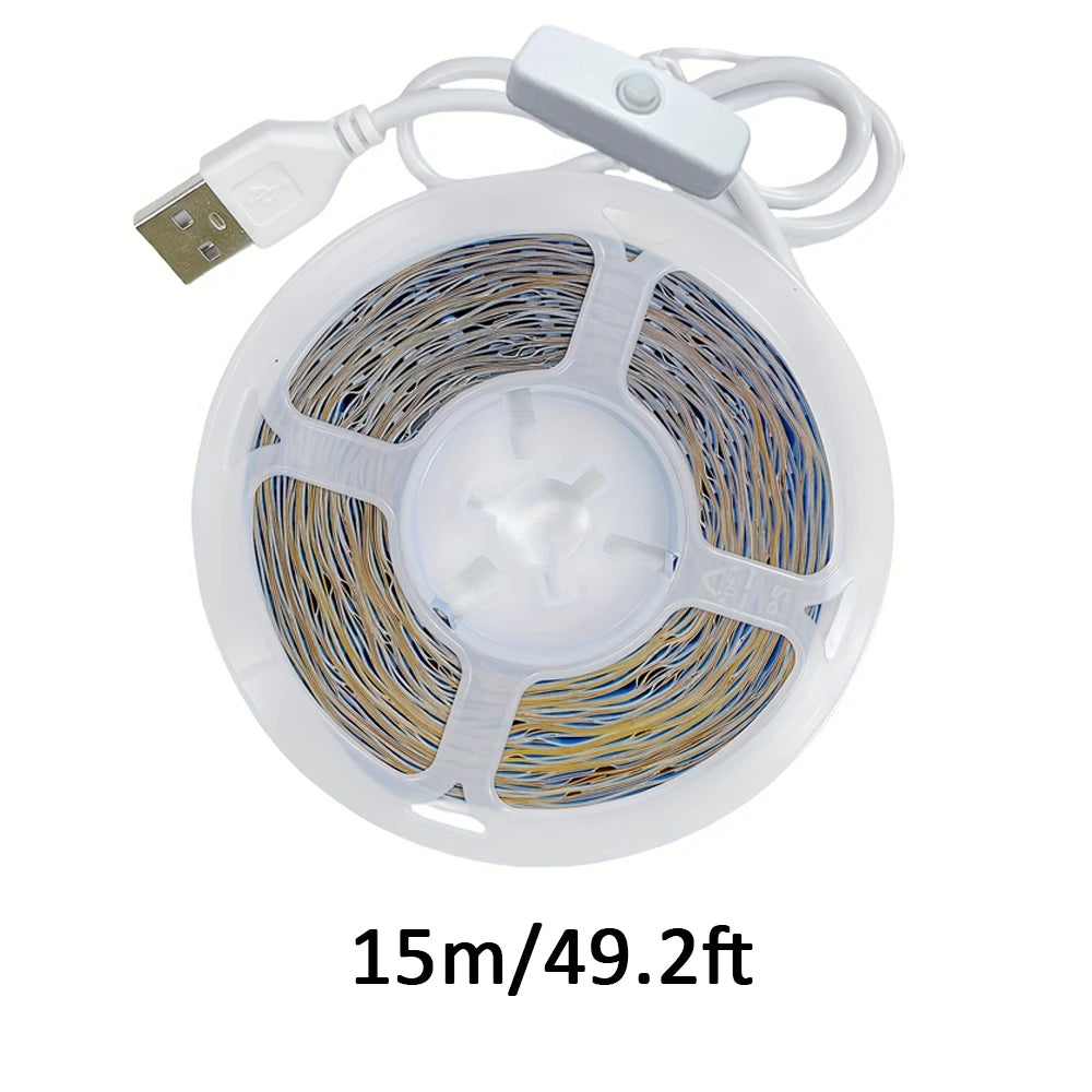 USB DC 5V 2835 LED strip light, white/warm white, with on/off switch, for bedroom, mirror, wardrobe, cabinet, TV