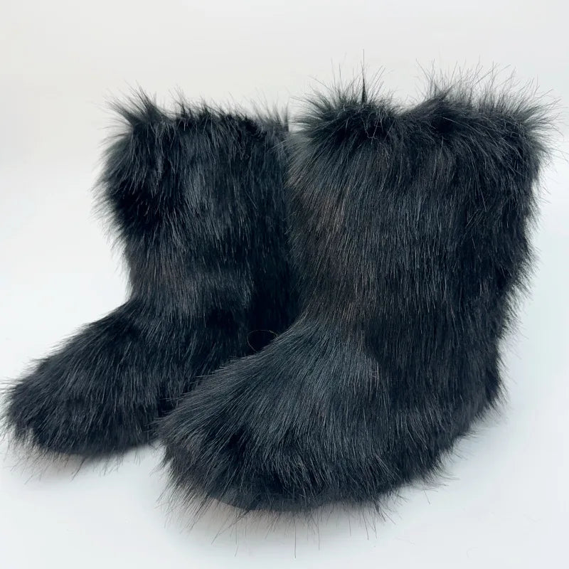Bottes de neige mi-mollet en fourrure pour femmes et filles, chaussures en peluche chaudes, plate-forme extérieure, document solide, mignon, hiver, Y2K, 2023