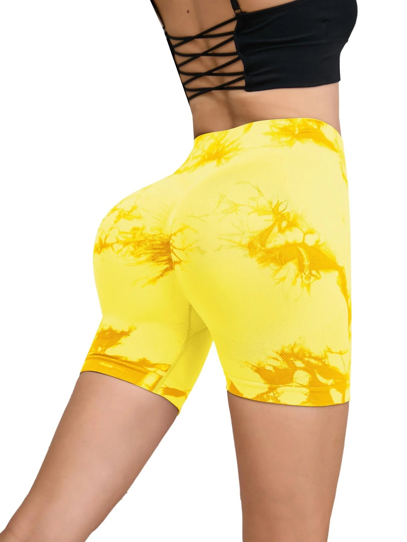 Pantalon de Fitness sans couture teint par nouage pour femmes, taille haute et levage des hanches, short serré de sport, course à pied, Sexy, pêche, Fitness, Yoga