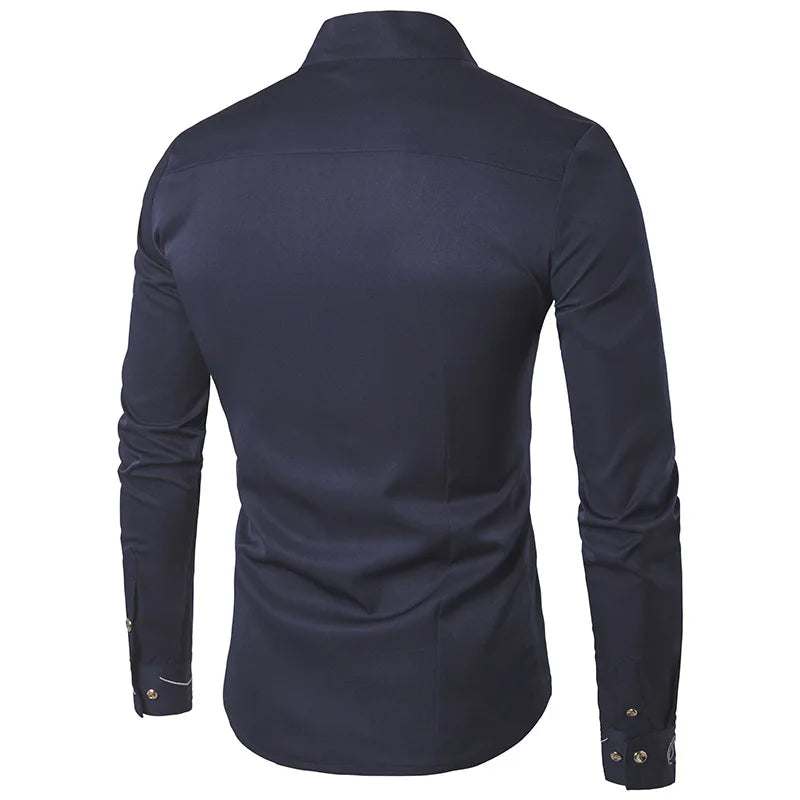 Gothic Men's Shirts, Irregular Button Shirts, Elegant Embroidery, Social Dress Shirt, Men's Streetwear Clothing, Tops