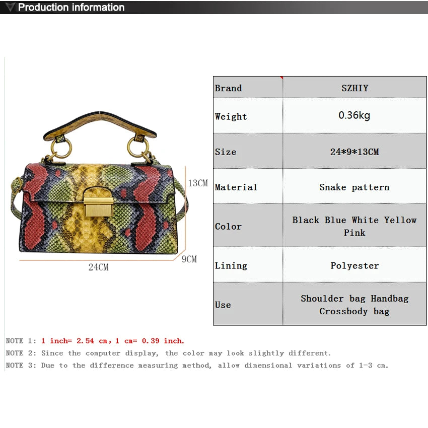 New Luxury Brand Designer Handbag Women's Snake Print Leather Shoulder Bags Fashion Small Square Crossbody Bag Bolsa De Ombro 