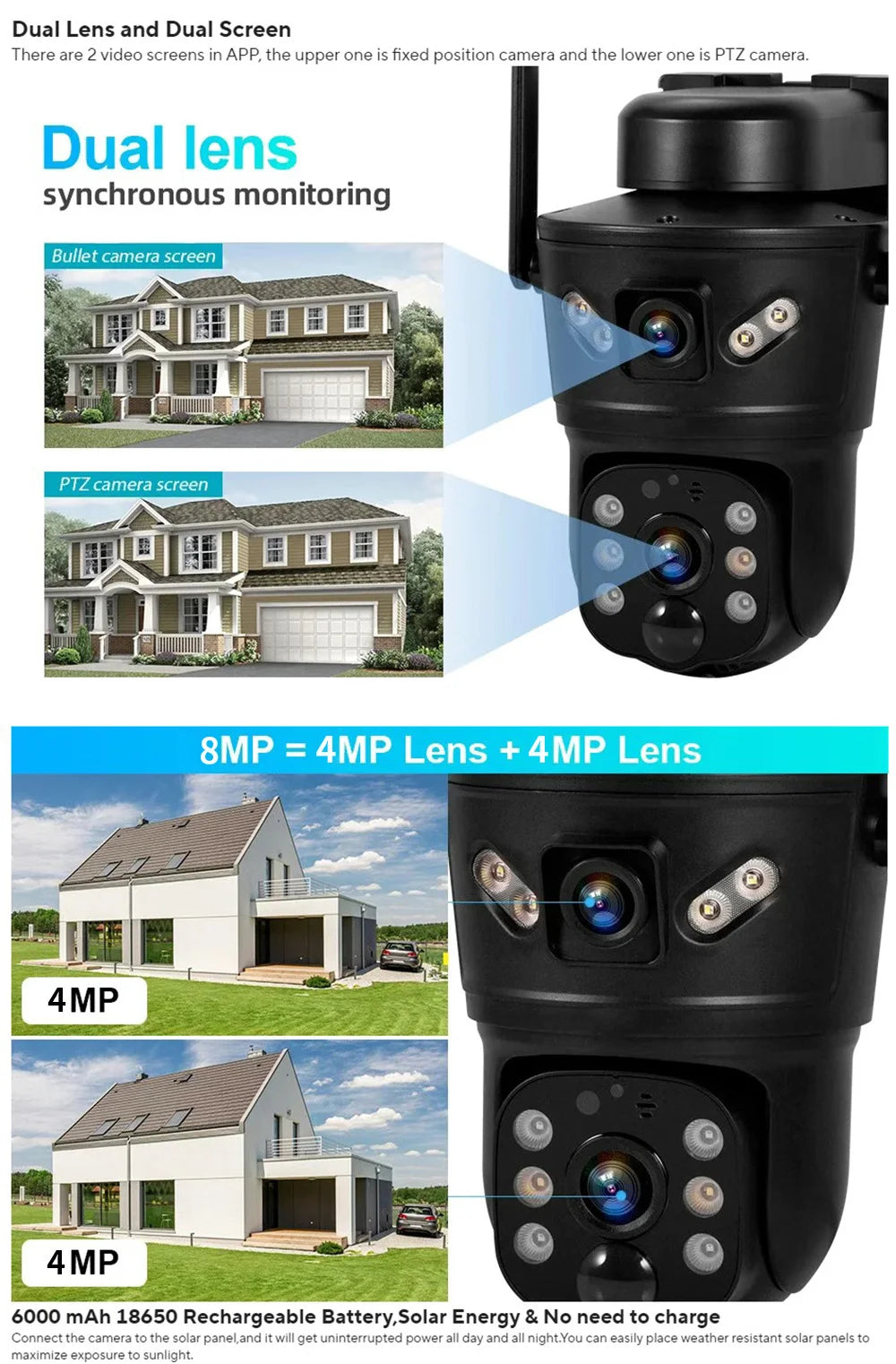 4G Camera Solar V380 Dual LensPIR Human Detection Night Vision Waterproof Security Video IP Camara 8MP 4K Battery CCTV Monitor