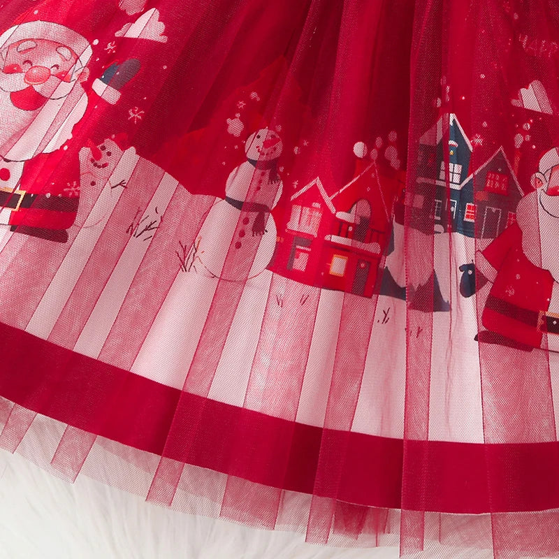 Robe de noël pour filles, tenue de princesse en Tulle à manches longues, imprimé père noël, robe de soirée pour enfants de 4 à 8 ans, automne hiver 2025