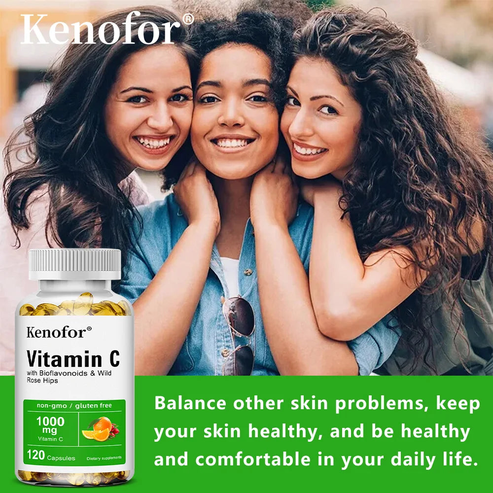 Vitamine C 1000 Mg - avec agrumes, églantier, soutien immunitaire, production de collagène, santé de la peau, antioxydant, 120 gélules