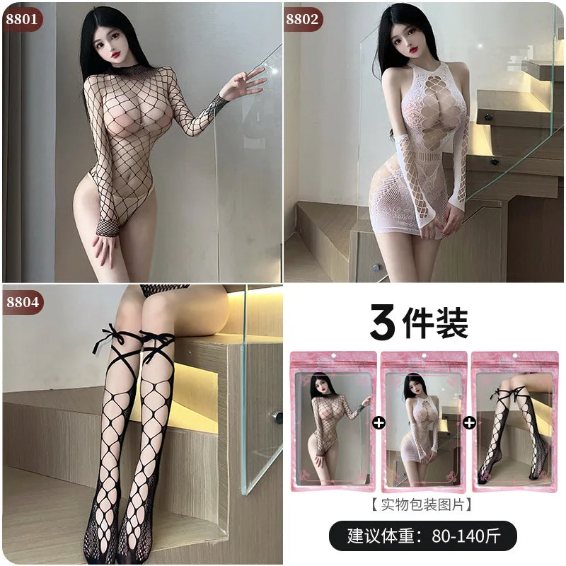Body Sexy à entrejambe ouvert pour femmes, 24 Styles, bas de corps en maille résille érotique, porno ajouré, Teddy, Lingerie sans entrejambe