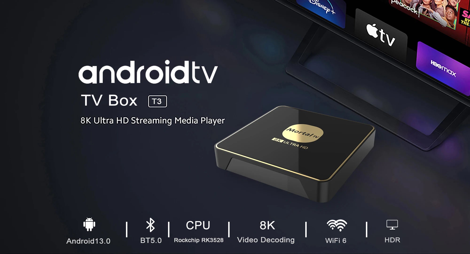 Boîtier Smart TV android 13, wi-fi 6, lecteur multimédia en Streaming 4K HDR10, Rockchip3528, 4 go 64 go, grande mémoire, Bluetooth, Chromecast TV Box T3