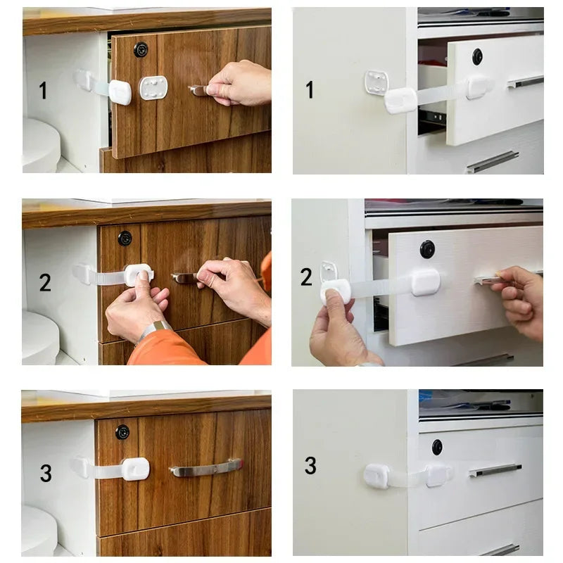 Baby safety lock, child safety lock, baby safety straps, adhesive latches for cabinet drawer doors, baby safety