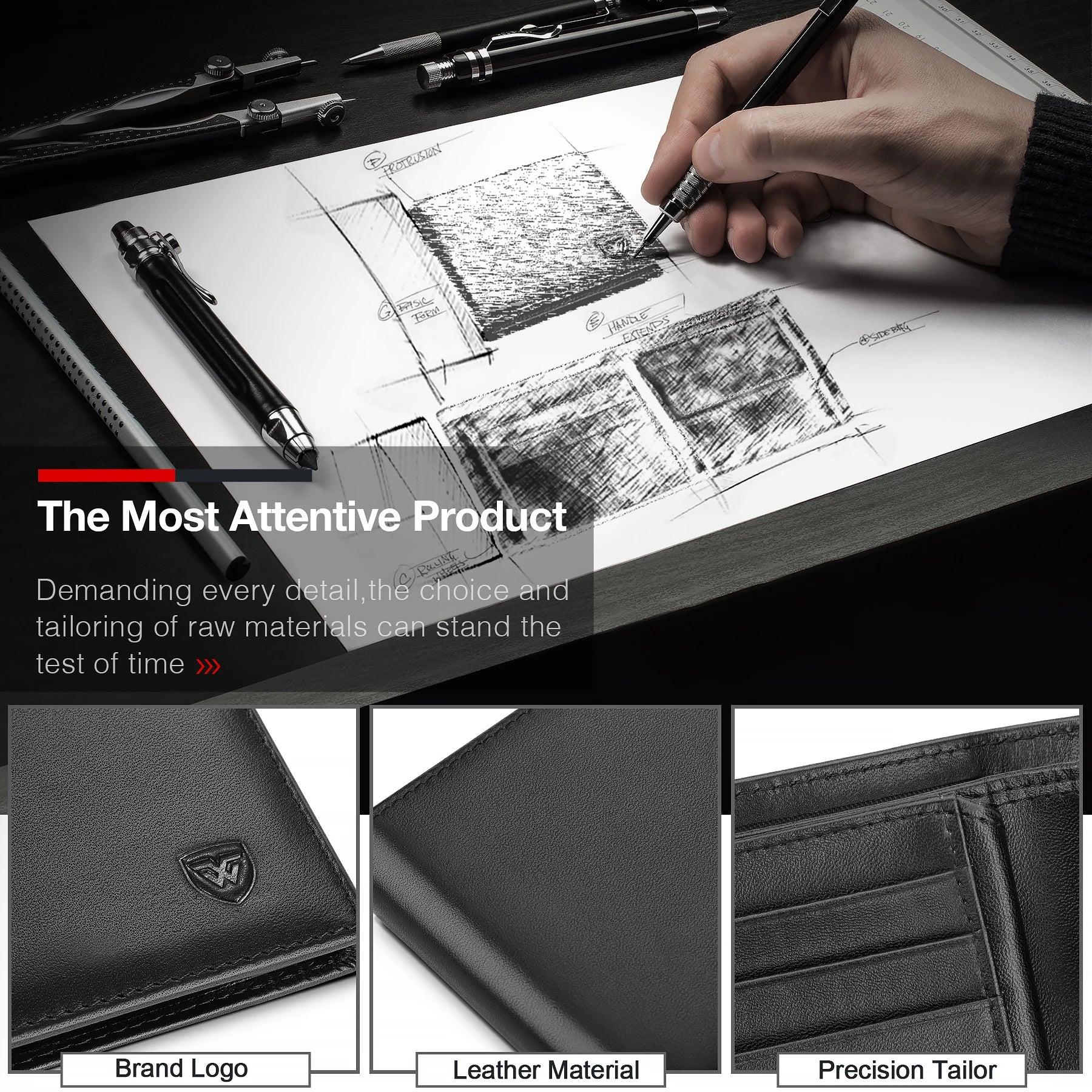 Portefeuille en cuir véritable pour hommes, classique, noir, souple, poche pour monnaie, porte-carte de crédit