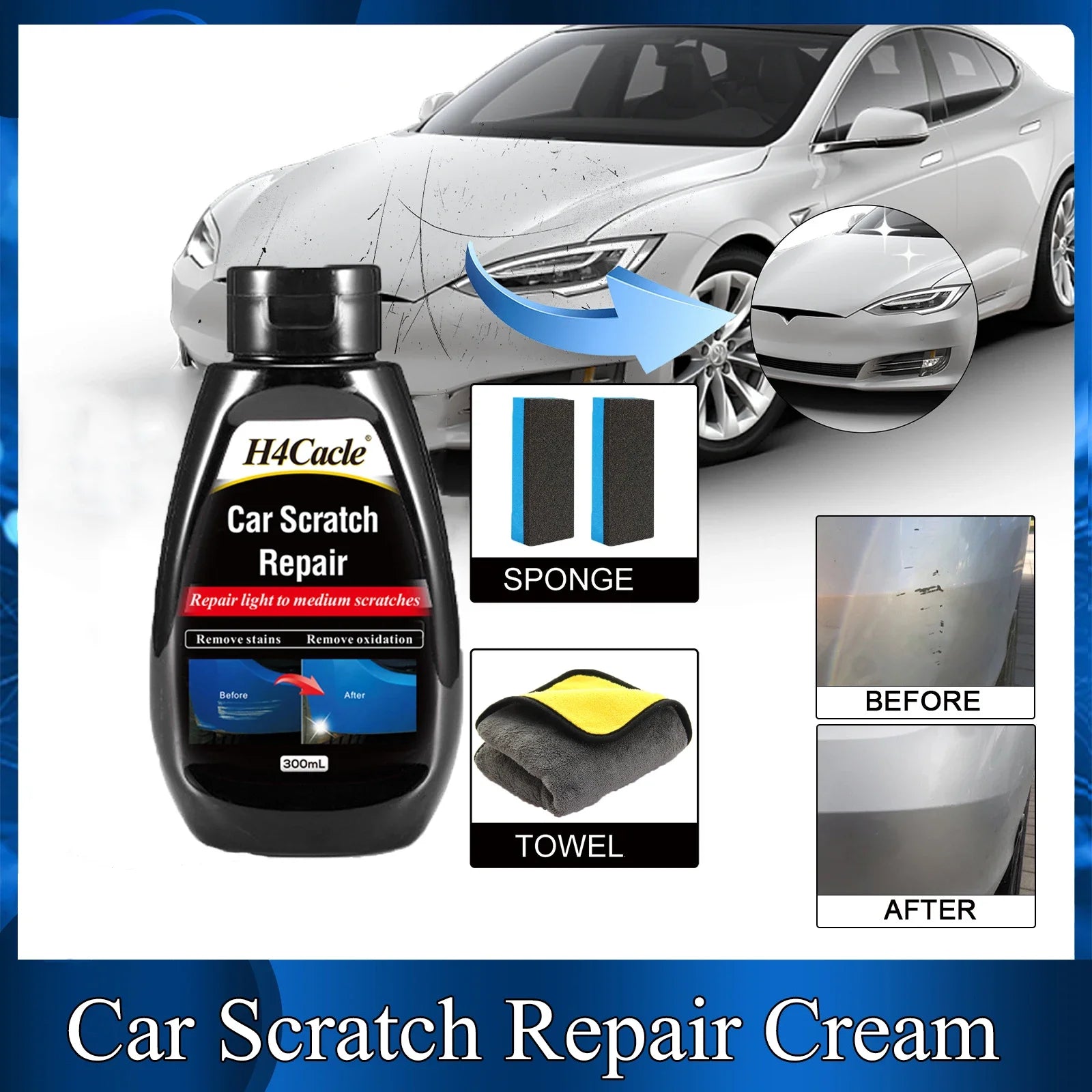 Car scratch repair cream, paint, scratch polishing, car care, restoration, car scratch remover varnish