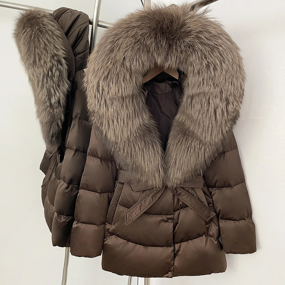 Down Jacket Women Large Fox Fur Hooded Thick Natural Silver Fur Warm Female Parkas Waterproof 2025 Winter 90% Duck Down Coat