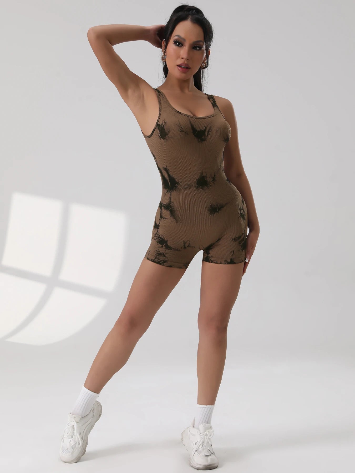 Women's backless yoga jumpsuit, tummy control, U-neck, sleeveless, seamless sports jumpsuit, mesh, stretchy, no bust pads