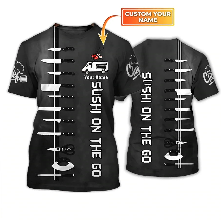 Uniforme de travail de chef pour hommes, T-shirt avec nom personnalisé, impression 3D, décontracté, 2023, séchage rapide et respirant, grande taille