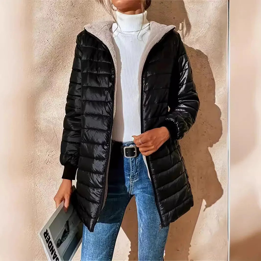Veste longue à capuche pour femmes, coupe ample, manteau en coton doublé polaire, confortable, Style décontracté, mi-long, Parka, vêtements d'extérieur